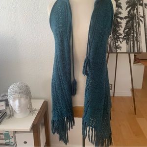 Love By Design Teal Multilevel Draped Sweater Vest with tassels and fringed hem
